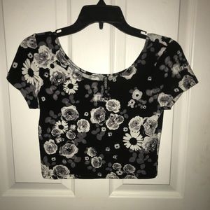 Black flower crop top